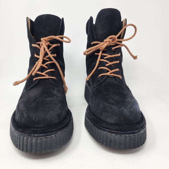 Rag & Bone Boots Women EU37.5/US7.5 Sloane Black Calf Suede Platform Lace-up - Picture 2 of 8